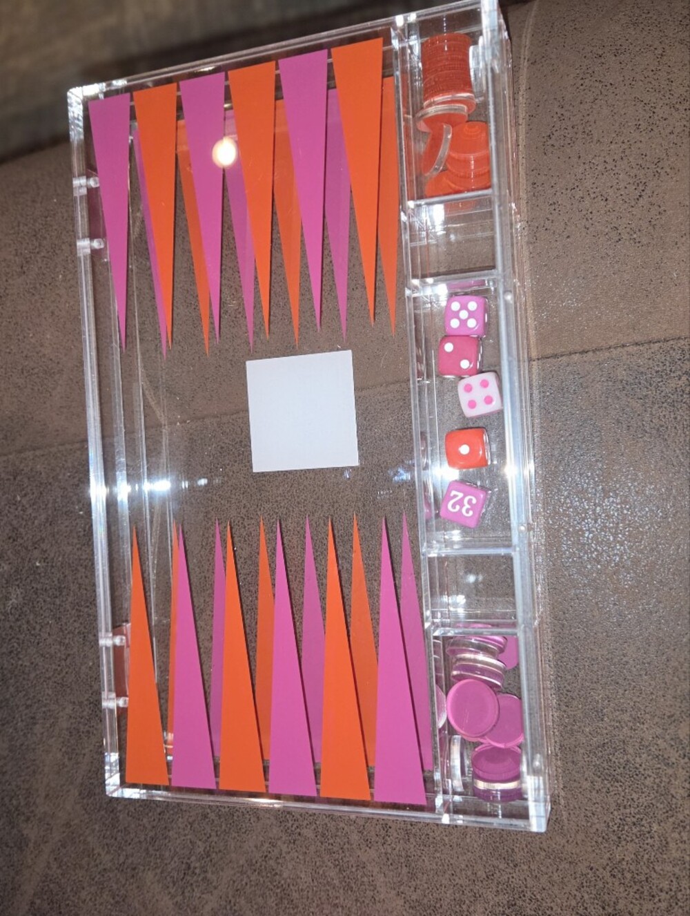 Ashland Acrylic Backgammon Set in Hot Pink and Bright Orange